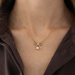 Sløjfe Perle Halskæde - 18K Guldbelagt