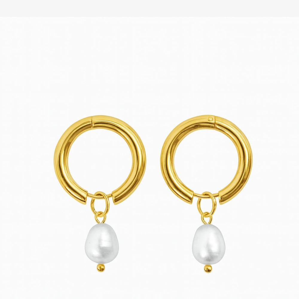 Chunky Perle Hoops Øreringe - 18K Guldbelagt