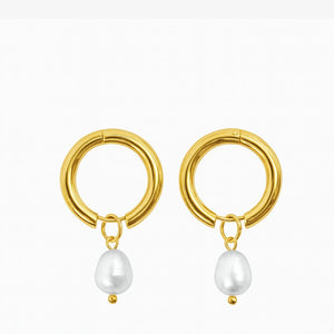 Chunky Perle Hoops Øreringe - 18K Guldbelagt