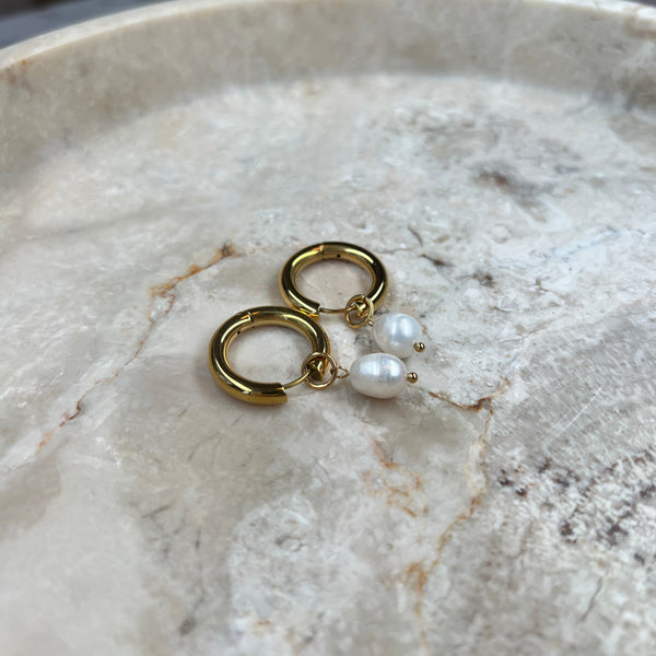Chunky Perle Hoops Øreringe - 18K Guldbelagt