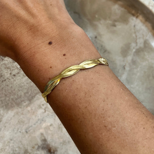 Flad Twist Slange Armbånd - 18K Guldbelagt