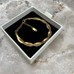 Flad Twist Slange Armbånd - 18K Guldbelagt