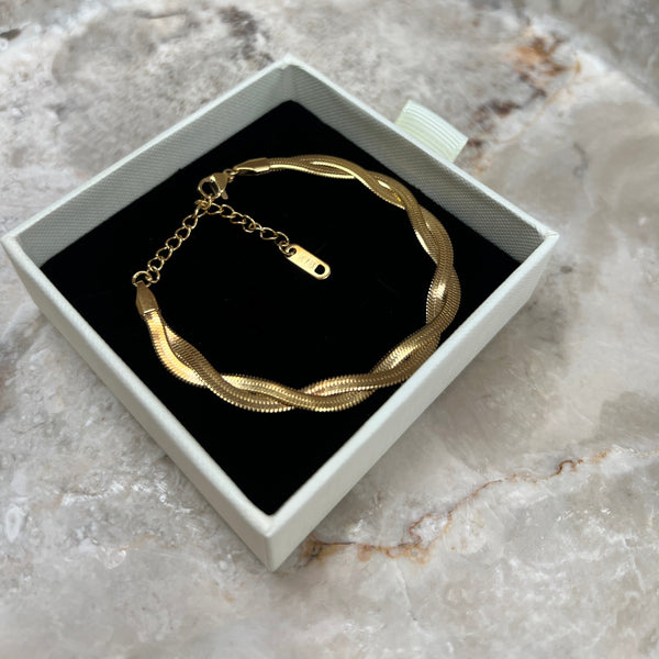 Flad Twist Slange Armbånd - 18K Guldbelagt