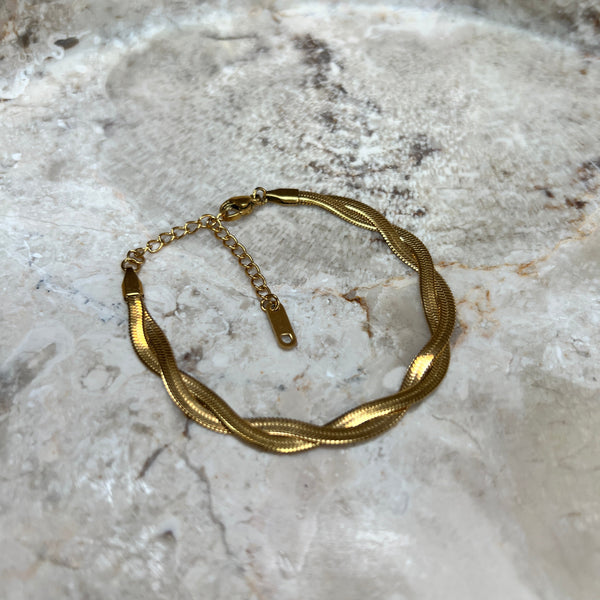 Flad Twist Slange Armbånd - 18K Guldbelagt