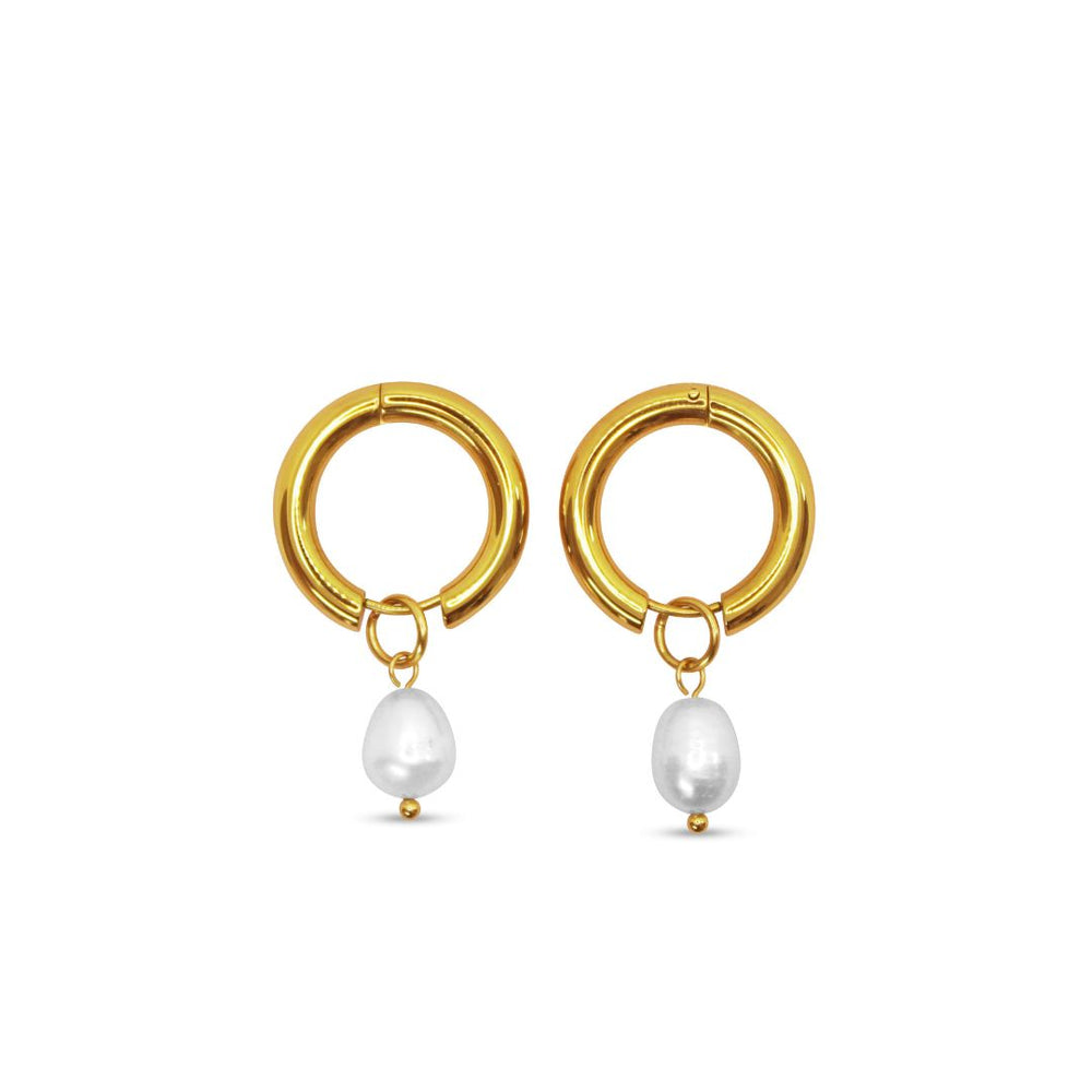 Chunky Perle Hoops Øreringe - 18K Guldbelagt