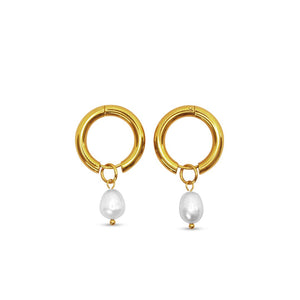 Chunky Perle Hoops Øreringe - 18K Guldbelagt
