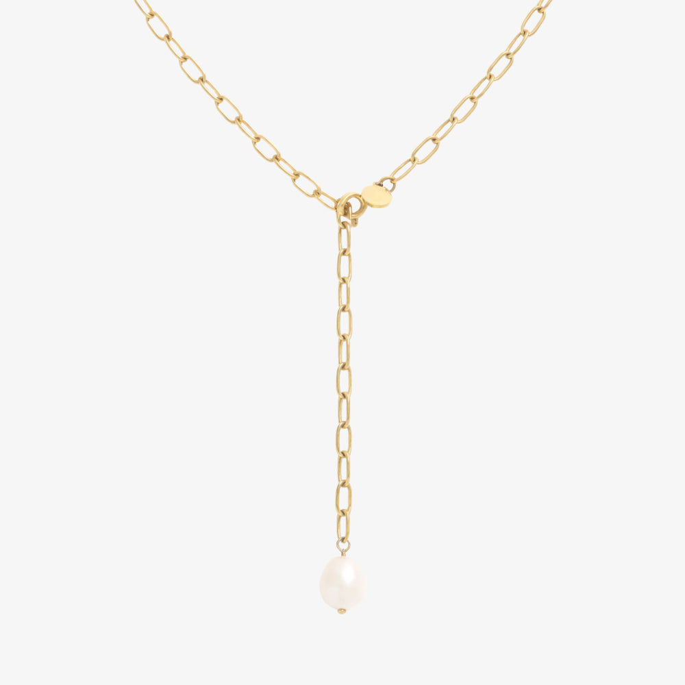 Perle Paperclip Halskæde - 18K Guldbelagt