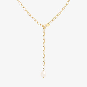 Perle Paperclip Halskæde - 18K Guldbelagt