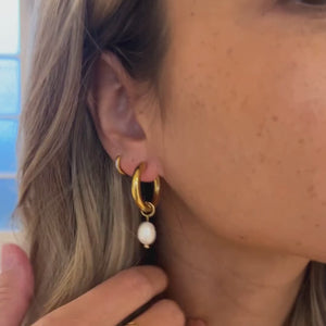 Chunky Perle Hoops Øreringe - 18K Guldbelagt