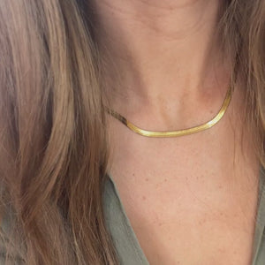 Flad Slange Halskæde - 18K Guldbelagt